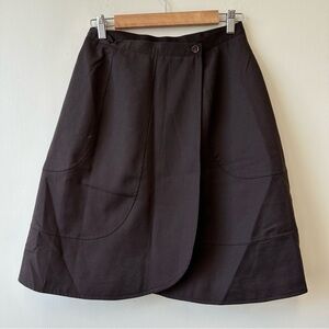 Harve Benard Dark Brown Wool Wrap Skirt with Curved Seams